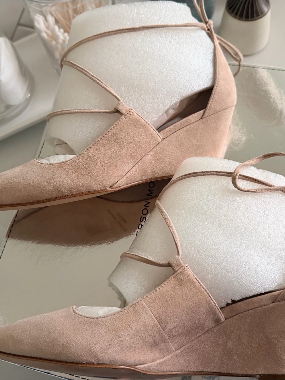 NIB Sigerson Morrison-Women’s Lace-Up Wedge Flats in Blush Suede